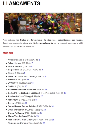llançaments de videojocs maig 2012